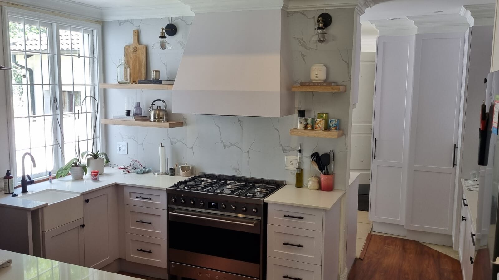 Classic cream kitchen with marble countertops